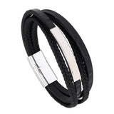 Men's Woven Leather Bracelet High Stainless Steel