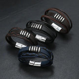 Men's Woven Leather Bracelet High Stainless Steel