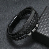Men's Woven Leather Bracelet High Stainless Steel