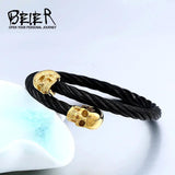 Beier 316L Stainless Steel Punk Golden Skull Men's Bracelet