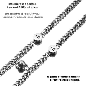 2Pcs/Set 26 Letters Charm Couple Bracelet Stainless Steel Alphabet Bracelets