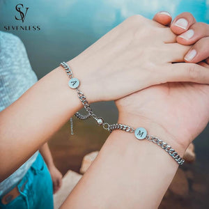 2Pcs/Set 26 Letters Charm Couple Bracelet Stainless Steel Alphabet Bracelets