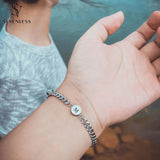 2Pcs/Set 26 Letters Charm Couple Bracelet Stainless Steel Alphabet Bracelets