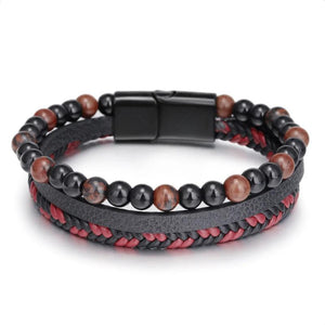 Men's Minimalist Leather Bracelet Multi-Layered Vintage Stone Wrist Band