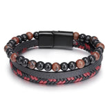Men's Minimalist Leather Bracelet Multi-Layered Vintage Stone Wrist Band