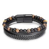 Men's Minimalist Leather Bracelet Multi-Layered Vintage Stone Wrist Band