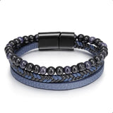 Men's Minimalist Leather Bracelet Multi-Layered Vintage Stone Wrist Band