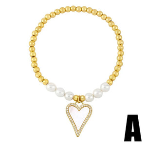 Plated Beads Bracelets for Women Shell Big Heart Pendant Evil Eye Bracelet