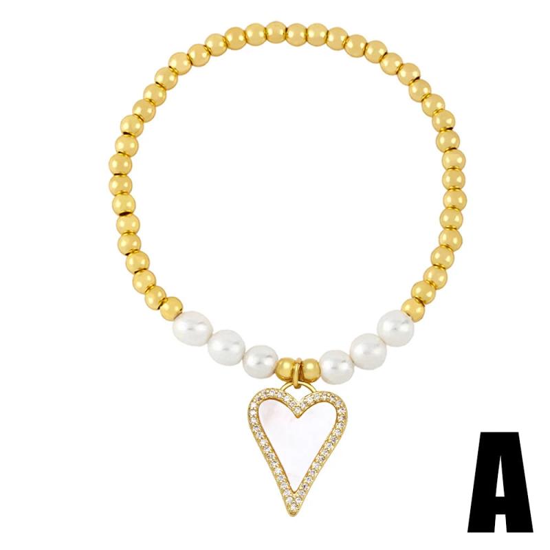 Plated Beads Bracelets for Women Shell Big Heart Pendant Evil Eye Bracelet
