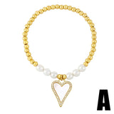 Plated Beads Bracelets for Women Shell Big Heart Pendant Evil Eye Bracelet