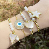 Plated Beads Bracelets for Women Shell Big Heart Pendant Evil Eye Bracelet