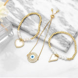 Plated Beads Bracelets for Women Shell Big Heart Pendant Evil Eye Bracelet
