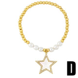 Plated Beads Bracelets for Women Shell Big Heart Pendant Evil Eye Bracelet