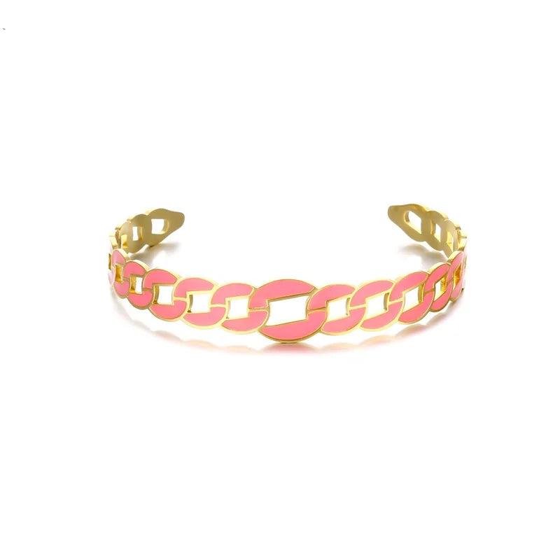 Colorful Enamel Dripping Oil Bracelets Stainless Steel Couple Bangle