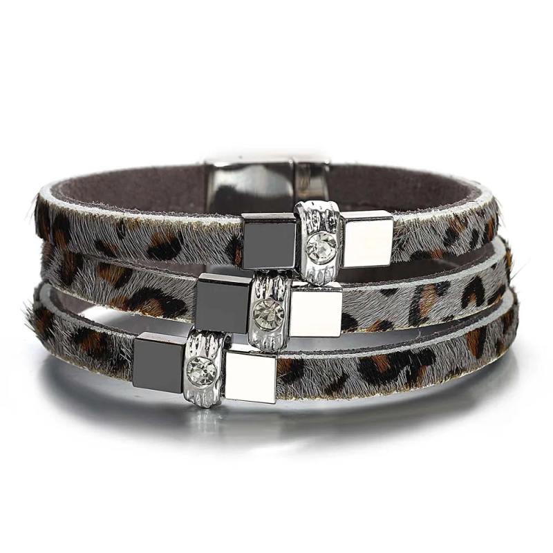 Charm Square Rhinestone Bracelet Bohemian Leopard Wrap Bracelets