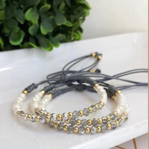 Freshwater Pearls Bracelets with Grey Crystal Beads