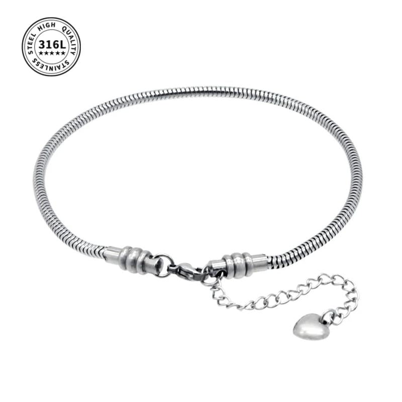 Women's Stainless Steel Snake Chain Charm Bracelet