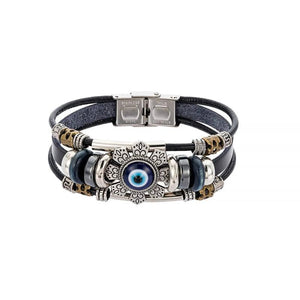 Multilayer Leather Bracelet Eye Flower Charm Bracelet for Women Men