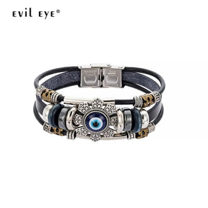 Multilayer Leather Bracelet Eye Flower Charm Bracelet for Women Men