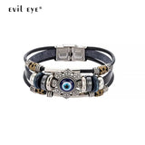 Multilayer Leather Bracelet Eye Flower Charm Bracelet for Women Men