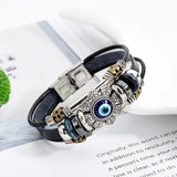 Multilayer Leather Bracelet Eye Flower Charm Bracelet for Women Men
