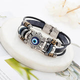 Multilayer Leather Bracelet Eye Flower Charm Bracelet for Women Men