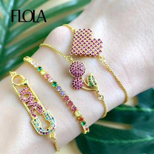 Rainbow Heart Tennis Bracelet Zirconia Cherry Charm Plated Jewelry