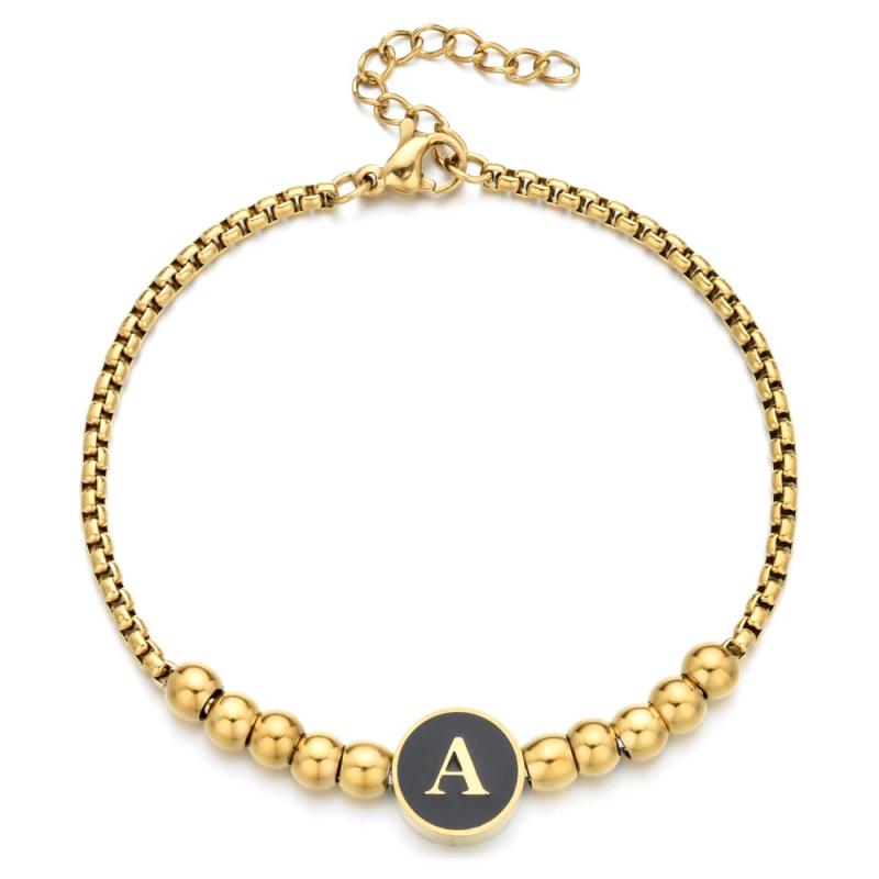 Adjustable Charm Beaded Bracelets Stainless Steel Initial Letter Bracelet DIY