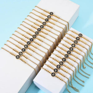 Adjustable Charm Beaded Bracelets Stainless Steel Initial Letter Bracelet DIY