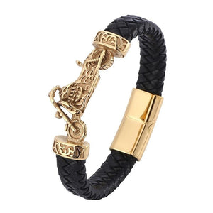 Vintage Motorcycle Leather Bracelet Weave Rope Charm Wristband