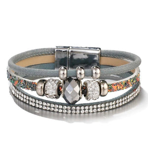 Boho Leather Wrap Cuff Bracelet Rhinestone Beads Sequins Magnetic Jewelry