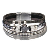 Boho Leather Wrap Cuff Bracelet Rhinestone Beads Sequins Magnetic Jewelry