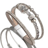 Boho Leather Wrap Cuff Bracelet Rhinestone Beads Sequins Magnetic Jewelry