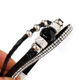 Boho Leather Wrap Cuff Bracelet Rhinestone Beads Sequins Magnetic Jewelry