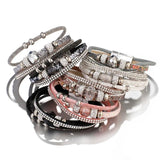 Boho Leather Wrap Cuff Bracelet Rhinestone Beads Sequins Magnetic Jewelry