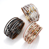 Boho Wrap Bracelet Leather Cuff Bangle with Magnet Clasp
