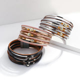 Boho Wrap Bracelet Leather Cuff Bangle with Magnet Clasp