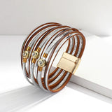 Boho Wrap Bracelet Leather Cuff Bangle with Magnet Clasp