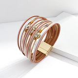 Boho Wrap Bracelet Leather Cuff Bangle with Magnet Clasp