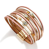 Boho Wrap Bracelet Leather Cuff Bangle with Magnet Clasp