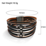 Boho Wrap Bracelet Leather Cuff Bangle with Magnet Clasp