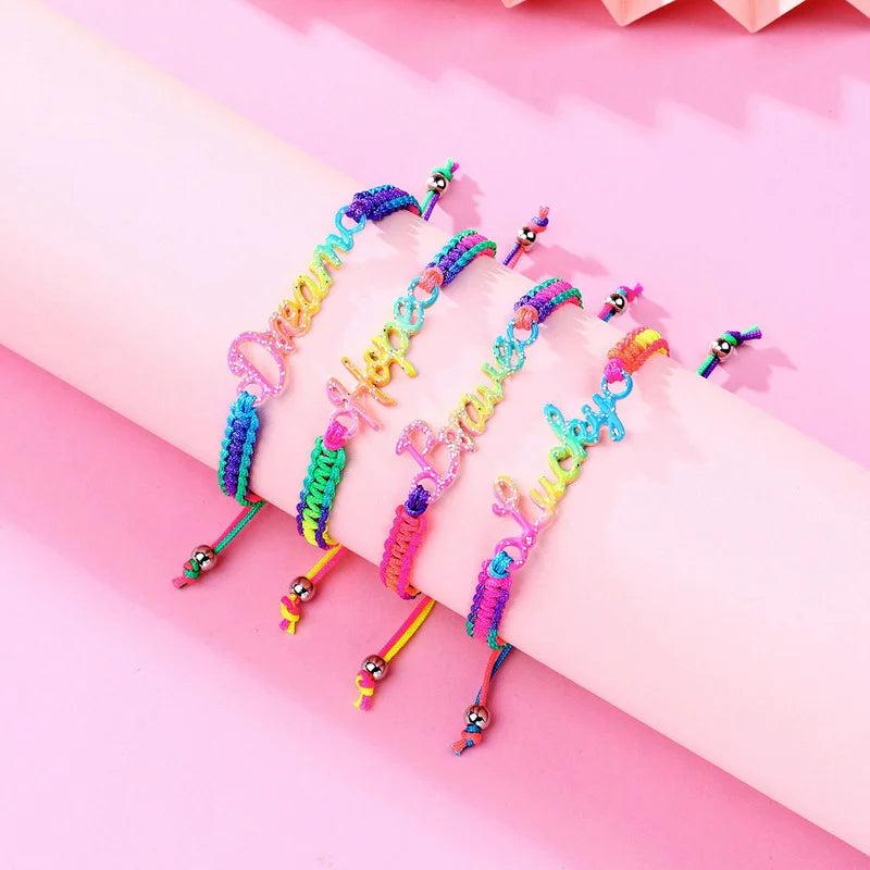 4Pcs/Set Colorful Letter Kids Bracelet Adjustable Bff Charm Jewelry Gift
