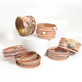 Pink Leather Bracelet for Women Multilayer Heart Star Wrap