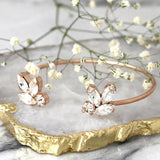 Stonefans Zircon Leaves Crystal Cuff Bangle Bracelet