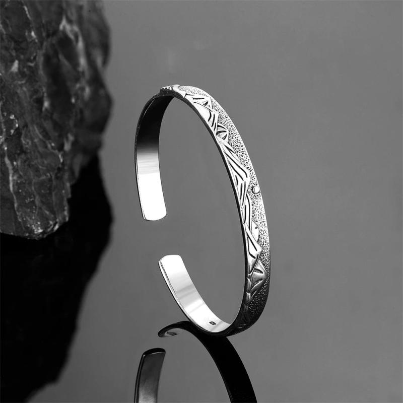 Classic Mountain Lake Cuff Bangle Antique Silver Romantic Couple Bracelet