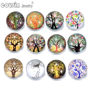 12pcs Tree of Life 18mm Snap Button Jewelry Faceted Glass Fit Snap Bracelet