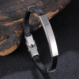 FORTAFY Engrave Name Men Bracelet Leather Bangle Wristband