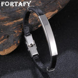 FORTAFY Engrave Name Men Bracelet Leather Bangle Wristband