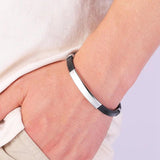 FORTAFY Engrave Name Men Bracelet Leather Bangle Wristband