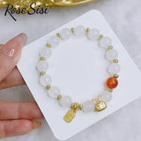 Chinese Jade Rabbit Moon Agate Bracelet for Women